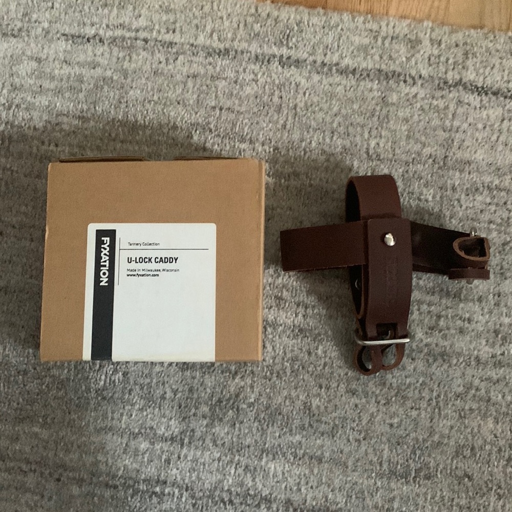 NWT leather bike lock caddy.